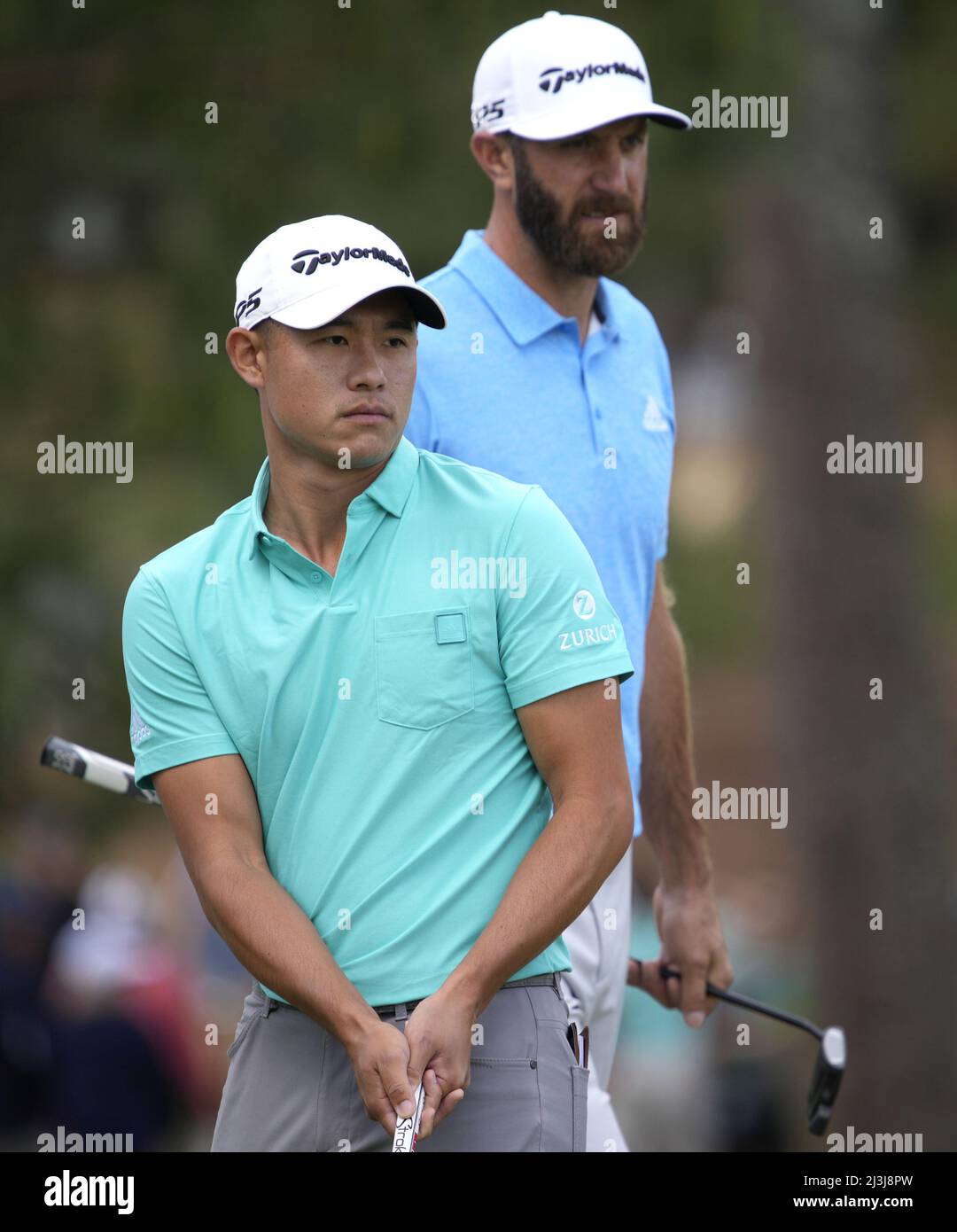 Augusta, USA. 08th Apr, 2022. Collin Morikawa watches his putt with