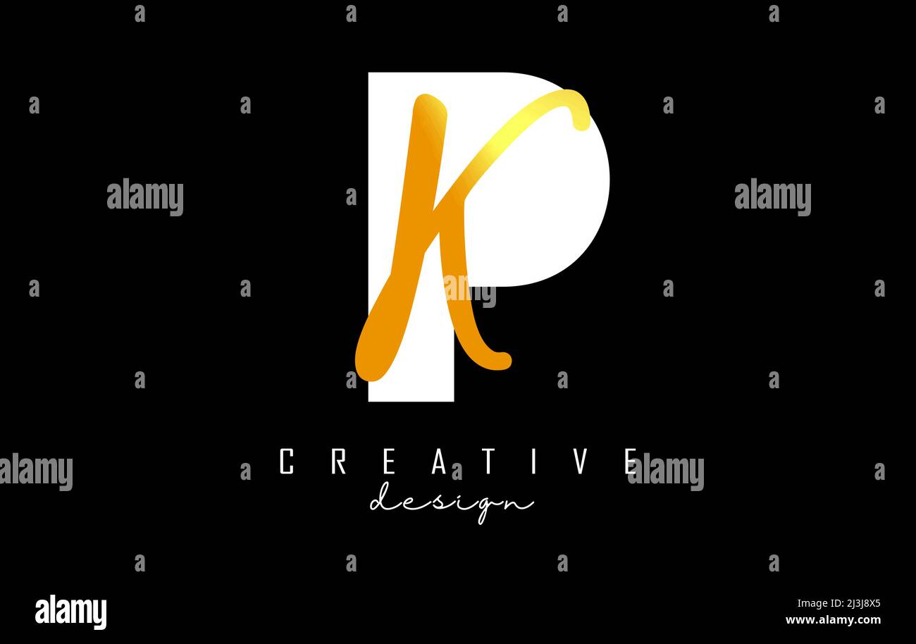 Golden Letters PK logo with a minimalist design. Letters P and K with ...