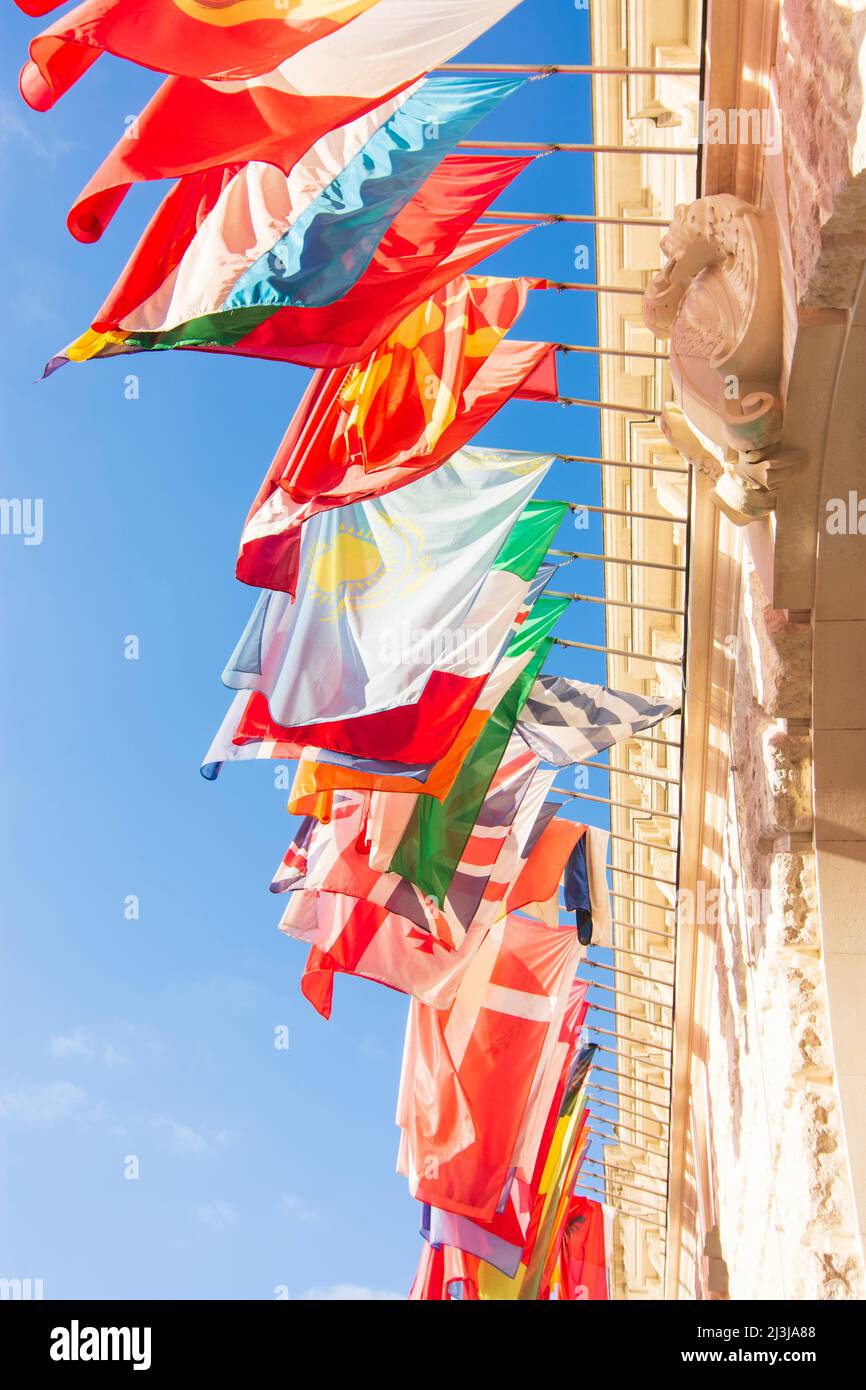 Vienna, flags of Organization for Security and Co-operation in Europe (OSCE) at the Neue Hofburg in district 01. Old Town, Austria Stock Photo
