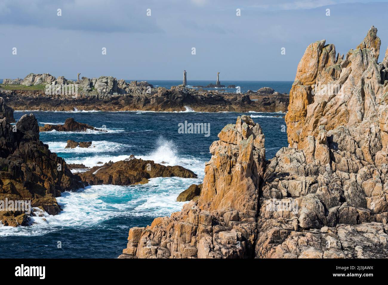 Rocky coast of Pointe de Porz Men, ÃŽle d'Ouessant, France, Brittany, Département Finistère Stock Photo