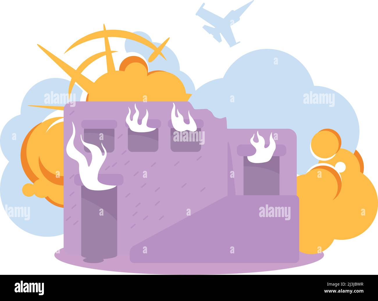 Bombing house with missile semi flat color vector object Stock Vector