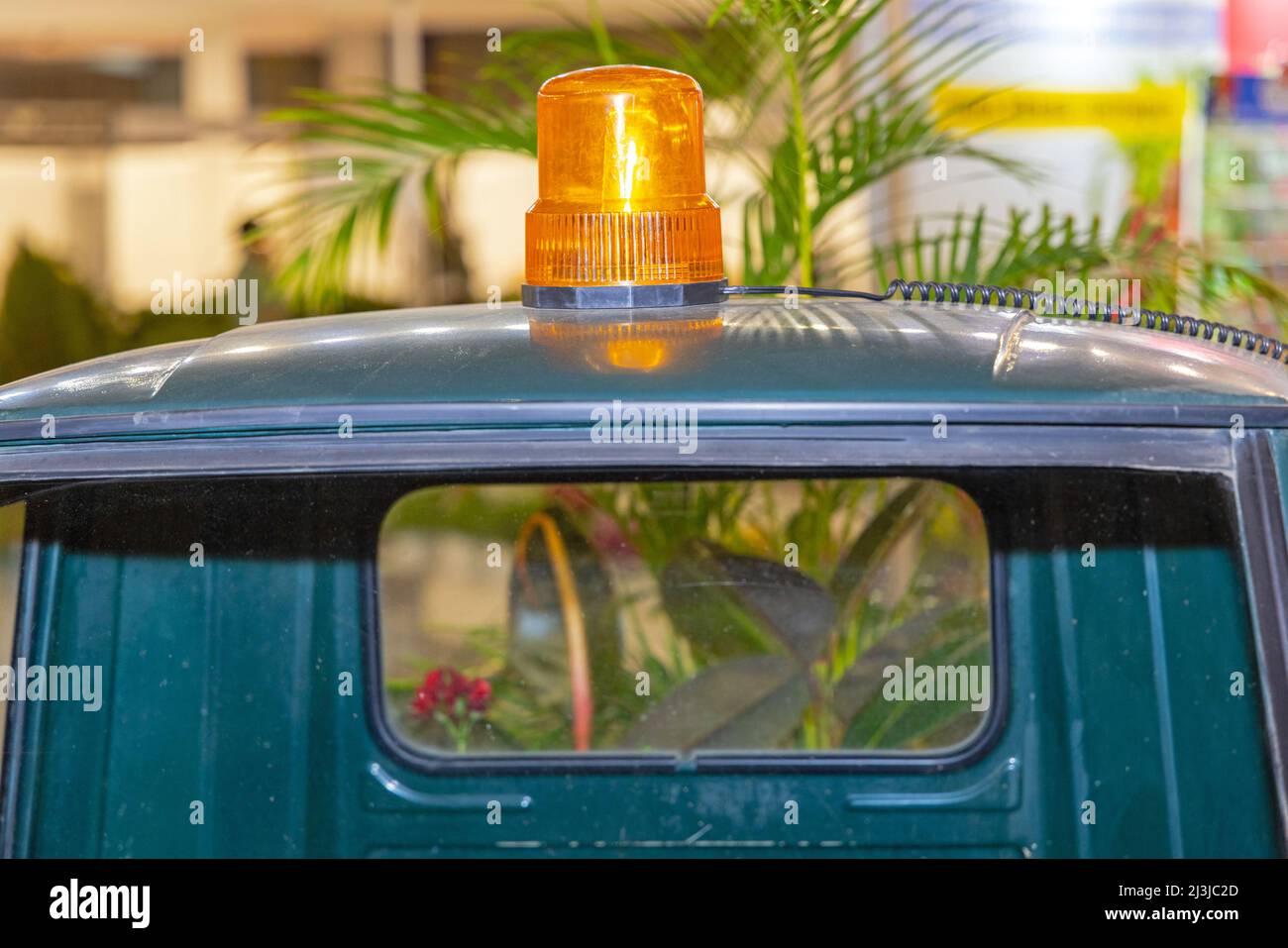 Flashing Amber Light Dome at Top of Utility Vehicle Stock Photo Alamy