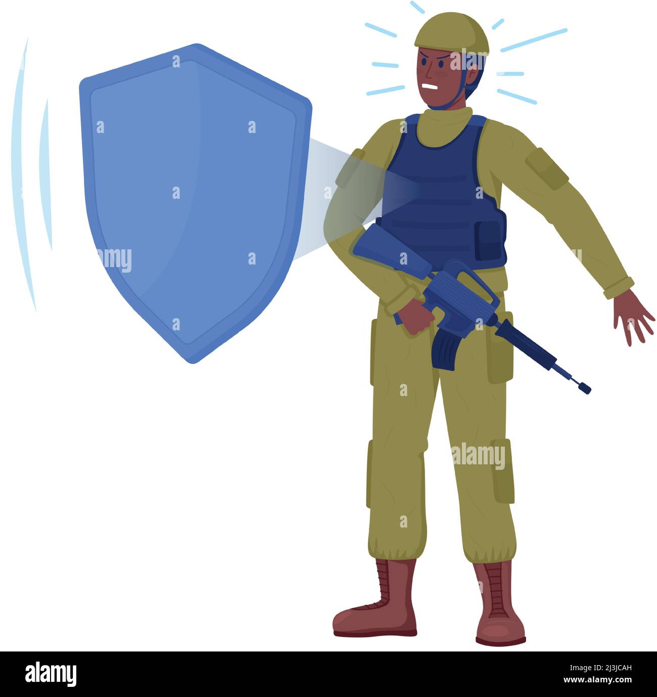 Soldier in body armour semi flat color vector character Stock Vector