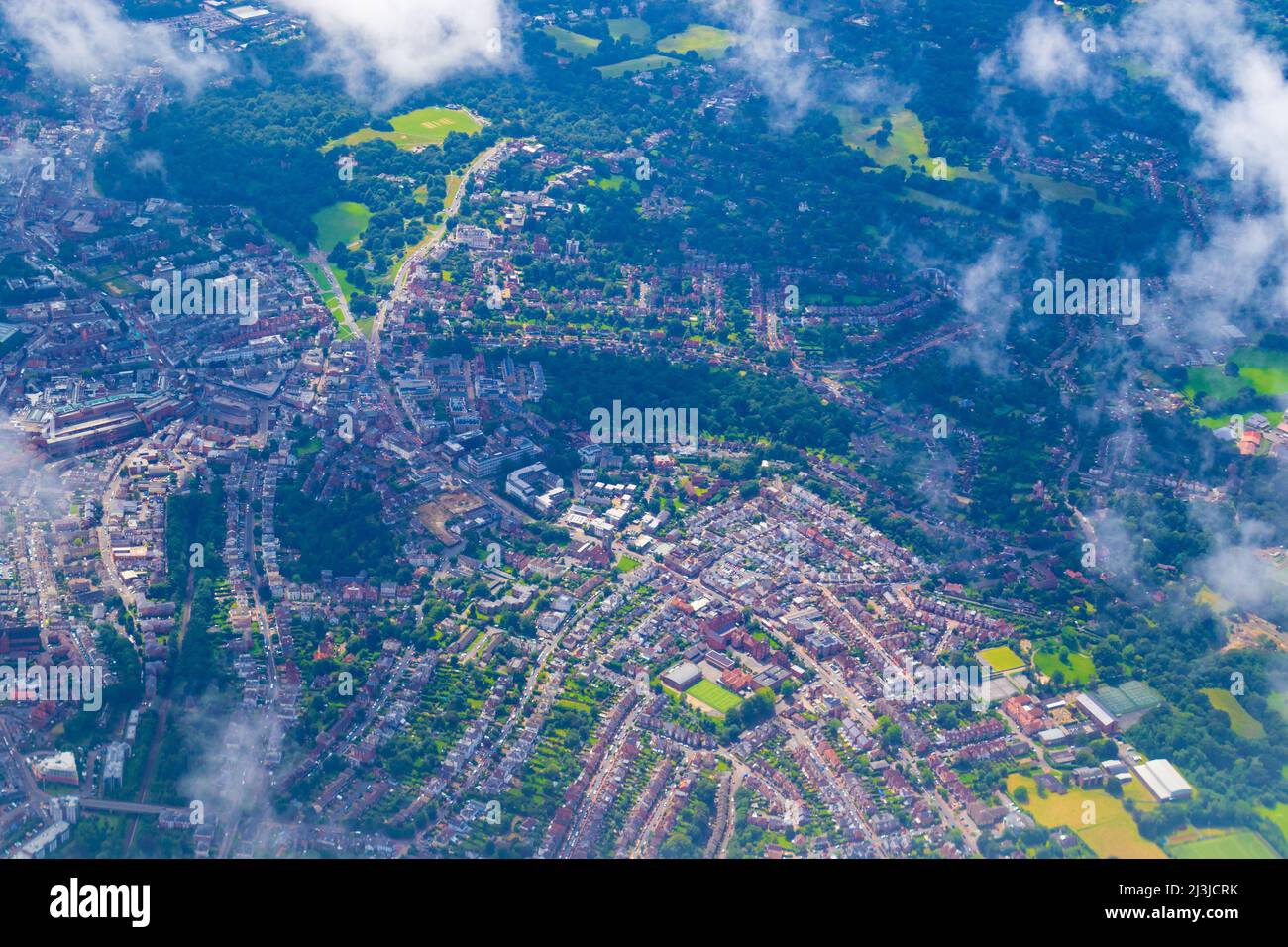 Aerial view of East Grinstead a town in West Sussex, England, near the