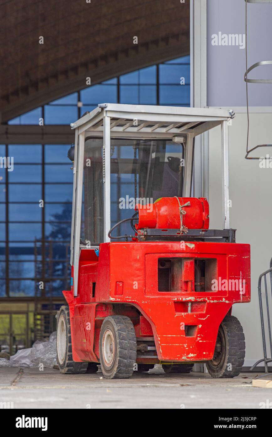 Small Red Gas Powered Forklift Truck in Hall Stock Photo Alamy