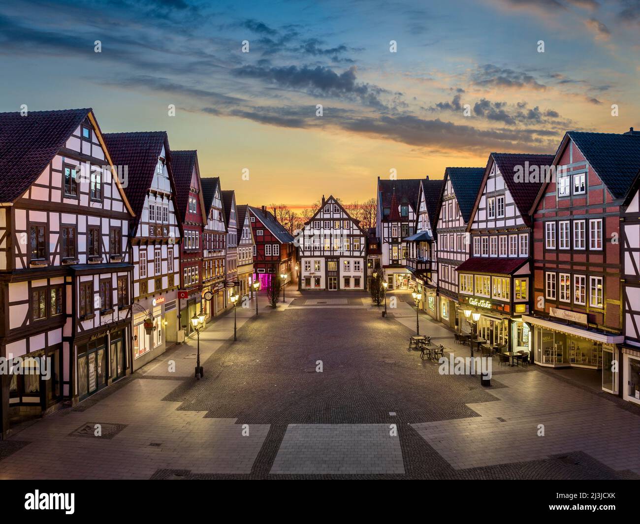 Old town of Rinteln at sunset, Germany Stock Photo