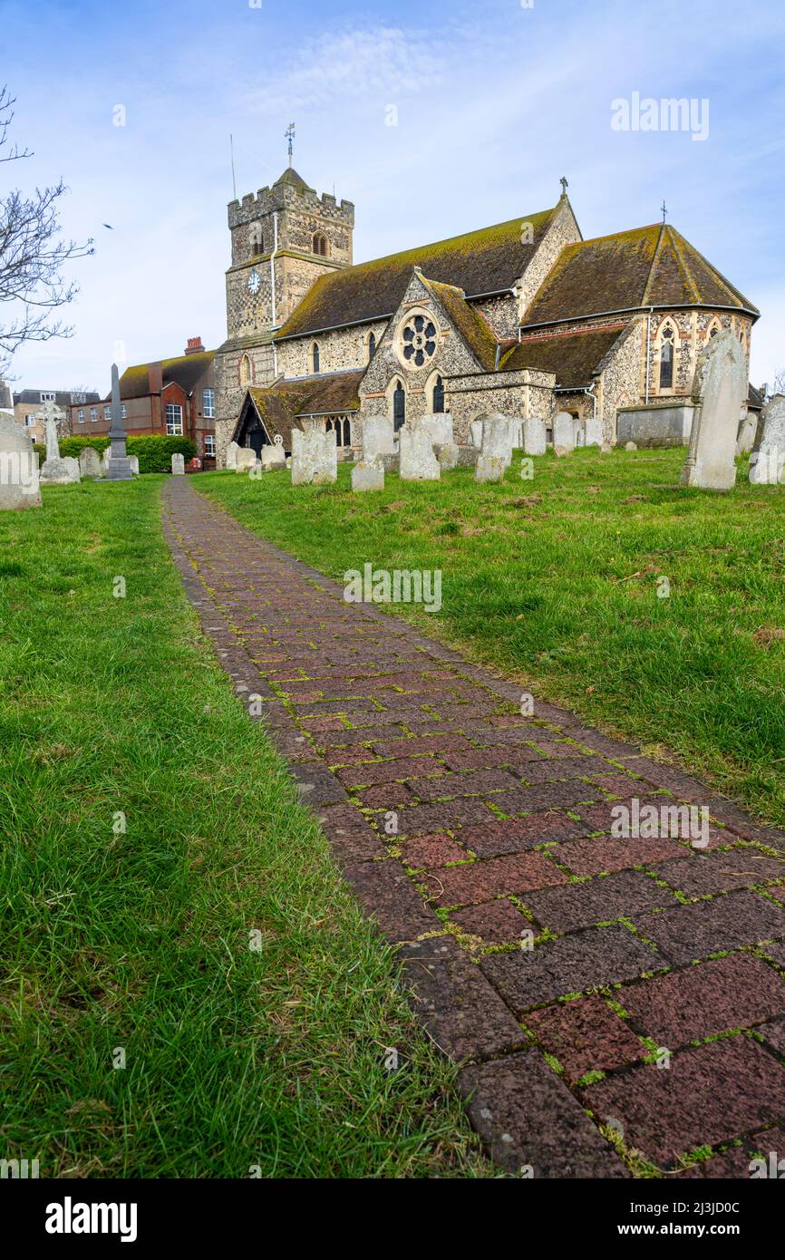 Brick path leading to the parish church of St.Leonards Seaford,UK Stock Photo