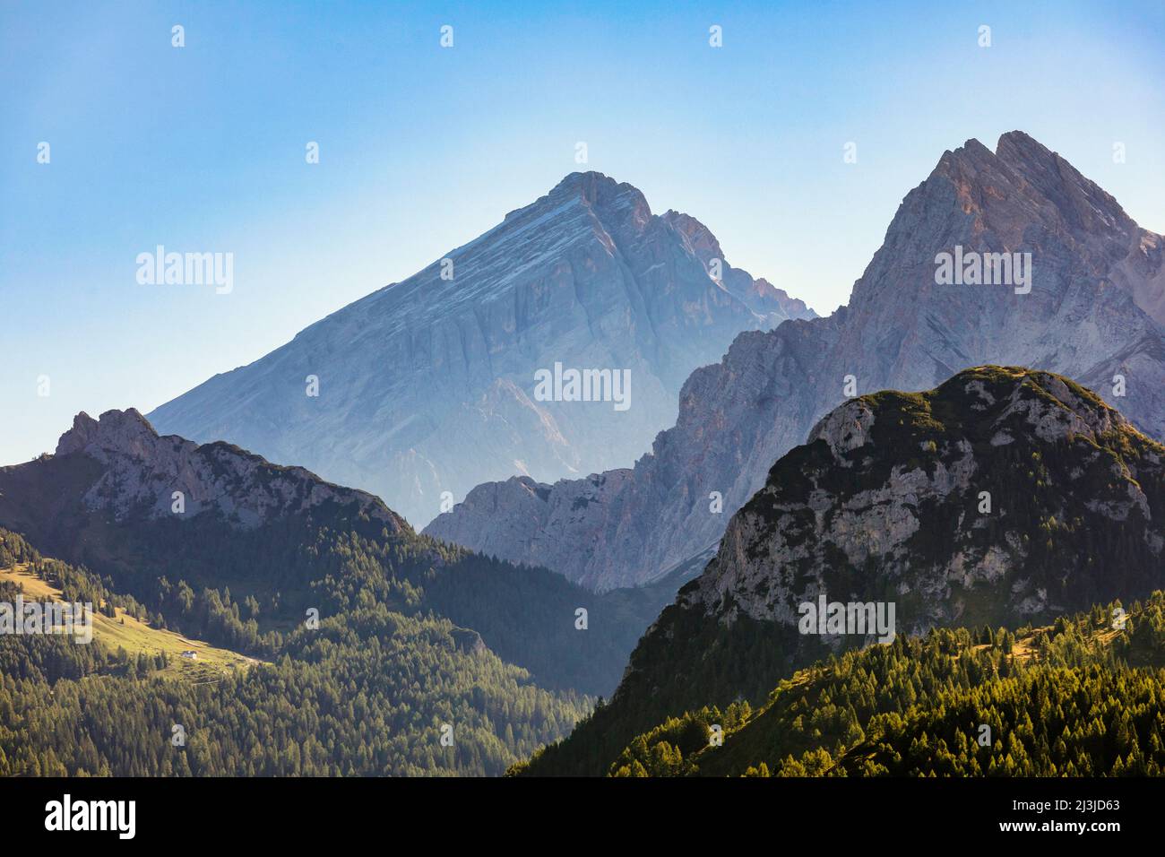 Europe, Italy, Veneto, province of Belluno, view of the Antelao on background, Cime di Forca Rossa in the middle and Crot in foreground, Dolomites Stock Photo