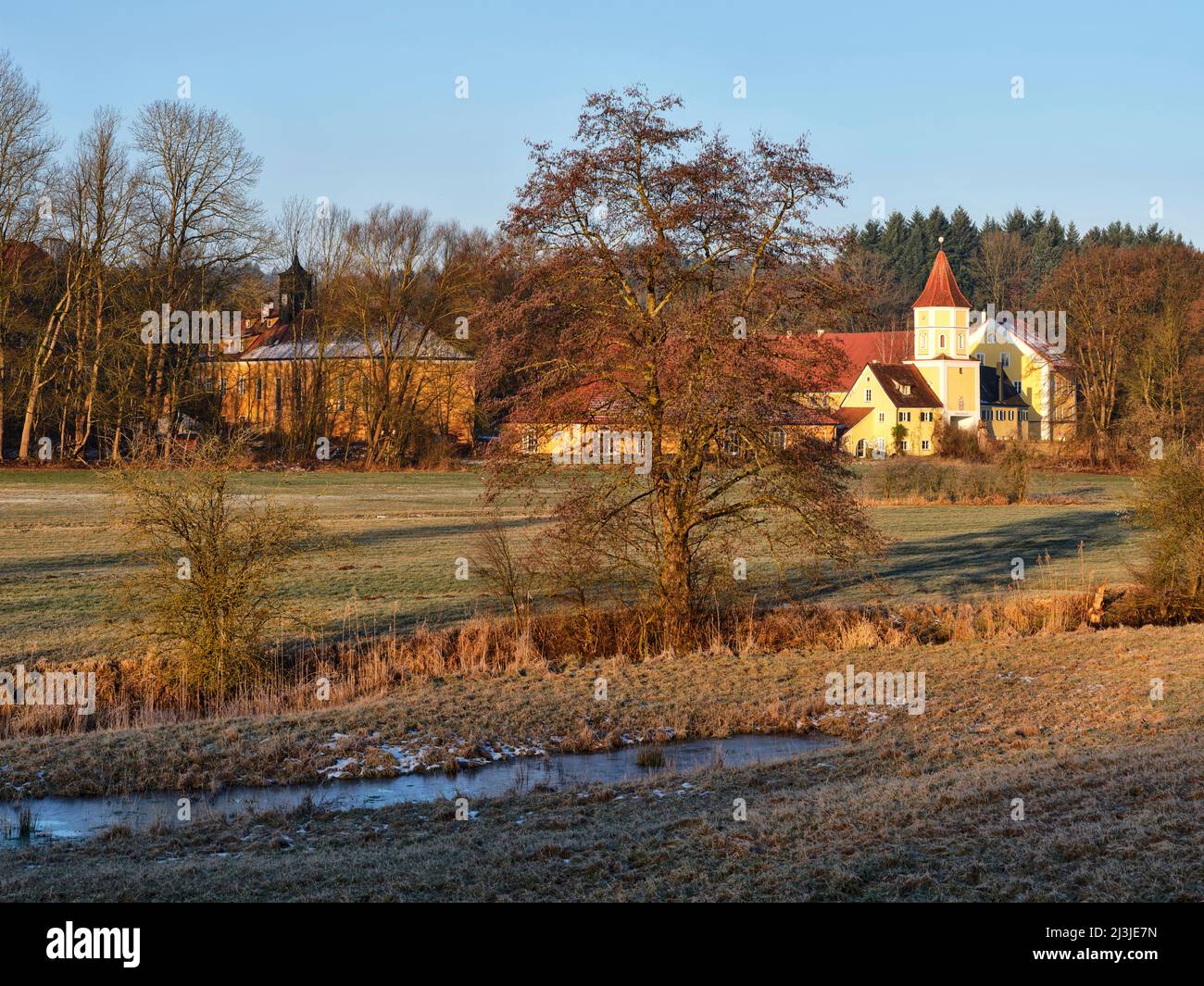 Morning atmosphere at Blumenthal Castle, Aichach, Stock Photo
