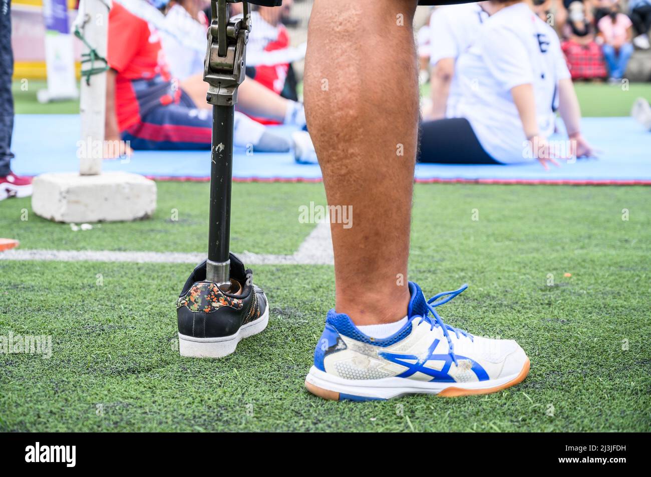 Unrecognizable male athlete with a prosthetic leg Stock Photo
