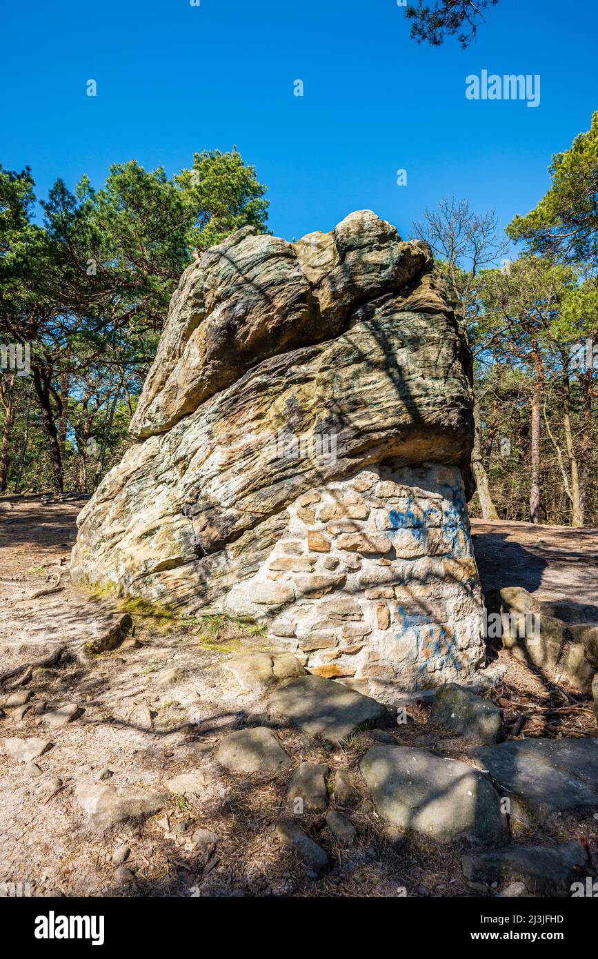 Germany, Rhineland-Palatinate, Teufelsfelsen near Bad Dürkheim, a cultic place for religious rituals already for the Celts, rock, monolith Stock Photo