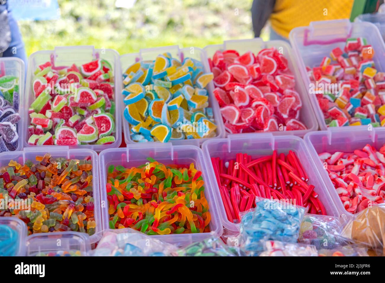 Colourful Gummy Candies Sweets in Bulk Boxes Stock Photo Alamy