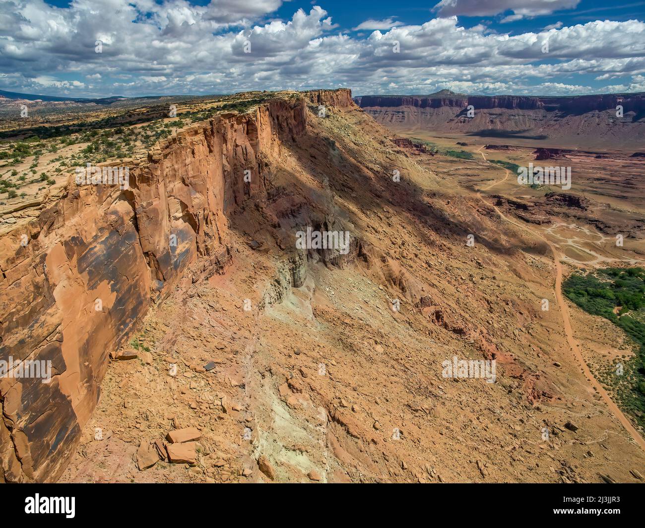 Aerial of Cliff and Mesa - Moab, UT Stock Photo