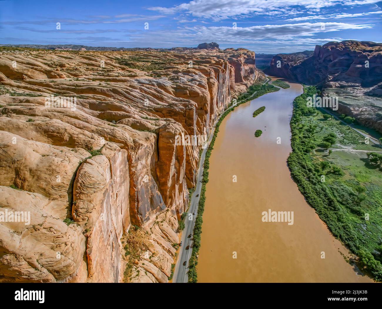 High Cliffs Follow the Colorado River, near Moab, Utah Stock Photo