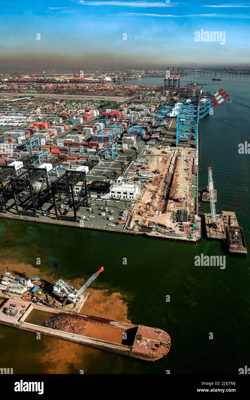 Maher Terminal Loading/Unloading Docks, Dredging Operation, Giant Cranes Stock Photo