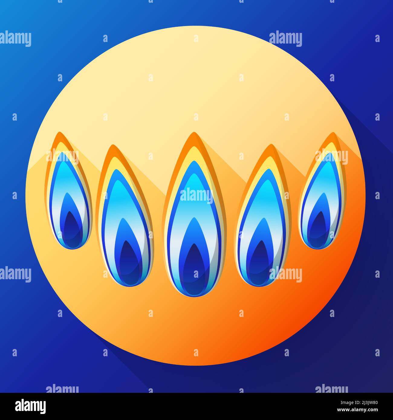 Gas flames vector icon, blue burning natural gas in the flat style. Stock Vector