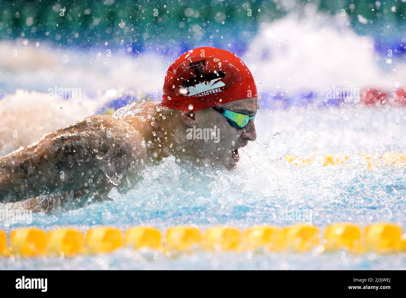 City of Sheffield's Aaron Fox in action during the Men's Priority Paris 100m Butterfly Finals on day four of the 2022 British Swimming Championships at Ponds Forge International Swimming Centre, Sheffield. Picture date: Friday April 8, 2022. Stock Photo