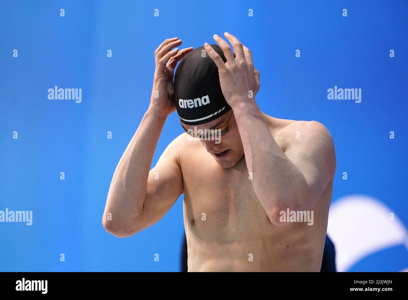Loughborough NC's James Wilby in action during the Men's Open 200m Breaststroke final on day four of the 2022 British Swimming Championships at Ponds Forge International Swimming Centre, Sheffield. Picture date: Friday April 8, 2022. Stock Photo