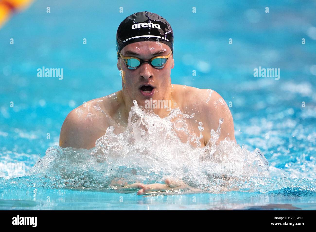 Loughborough NC's James Wilby in action during the Men's Open 200m Breaststroke final on day four of the 2022 British Swimming Championships at Ponds Forge International Swimming Centre, Sheffield. Picture date: Friday April 8, 2022. Stock Photo