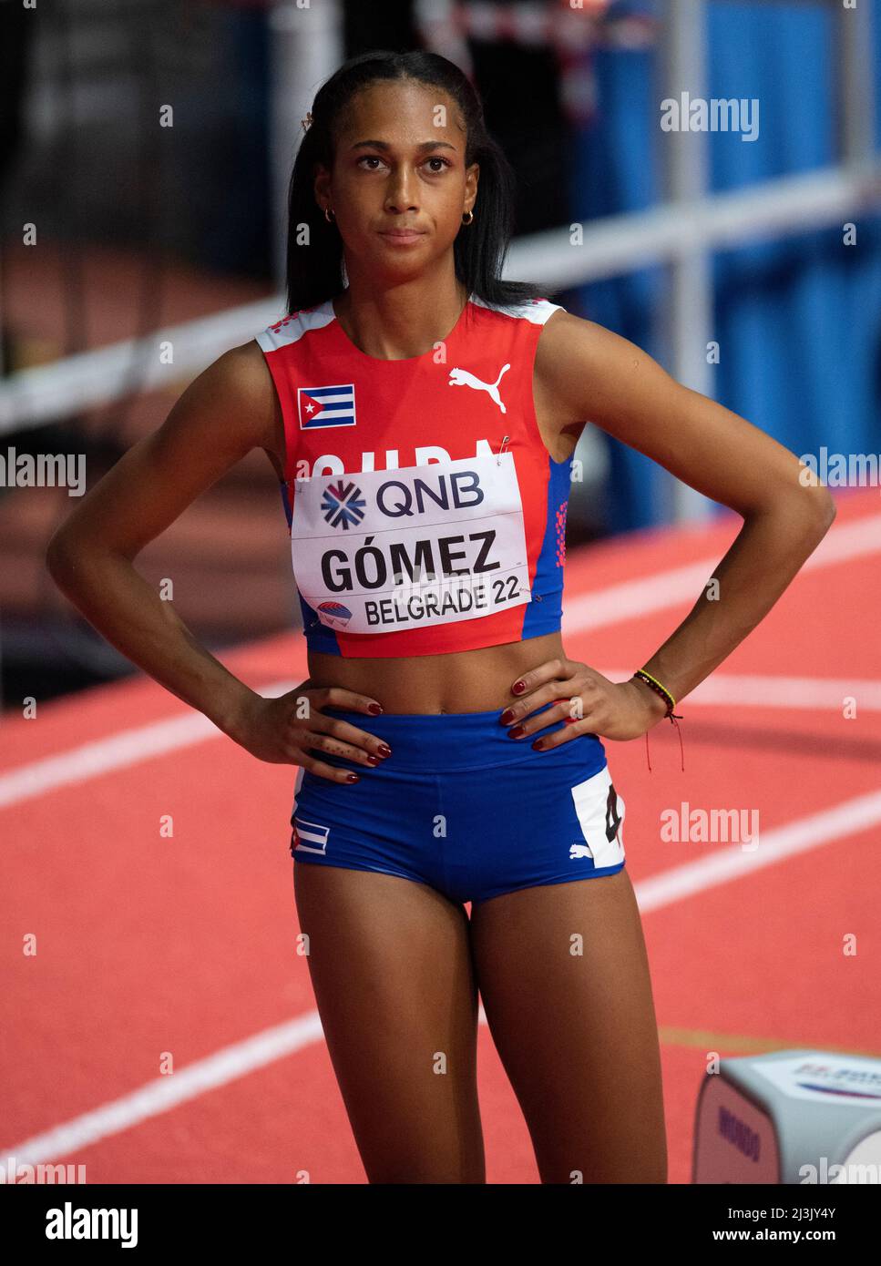 Roxana Gomez competing in the 400m heats on Day One of the World Athletics  Indoor Championships Belgrade 2022 at Belgrade Arena on March 18, 2022 in B  Stock Photo - Alamy