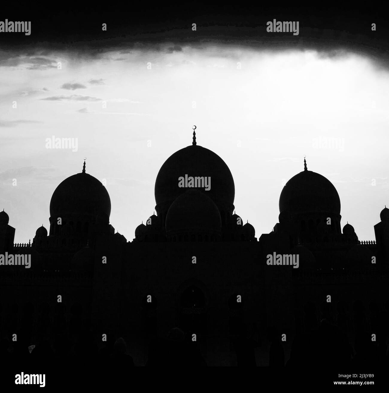 mosque silhouette at night Ramadan and Eid Mubarak background Stock Photo