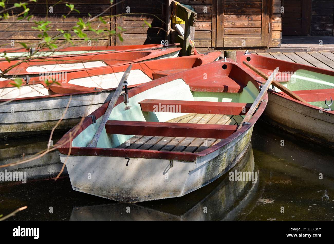 Rowing boats at the landing stage  Stock Photo