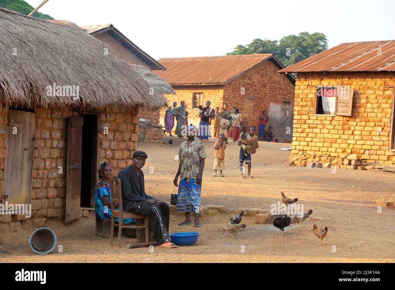 Locals of the small village Bulu greet the photographer.; Bulu, Democratic Republic of the Congo. Stock Photo