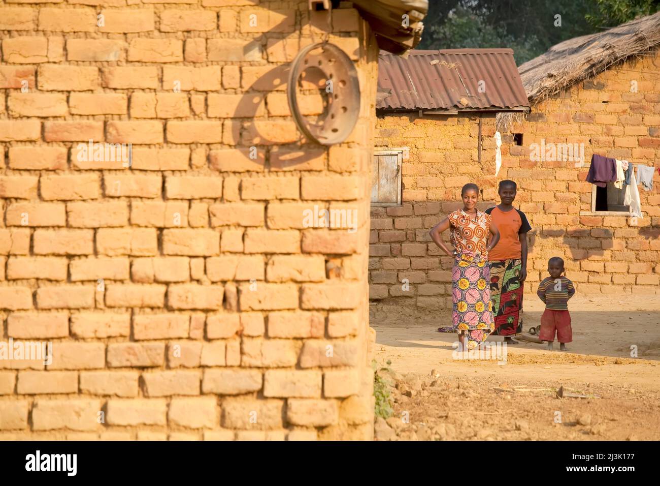 Women and a child in the small Congolese village of Bulu.; Bulu, Democratic Republic of the Congo. Stock Photo