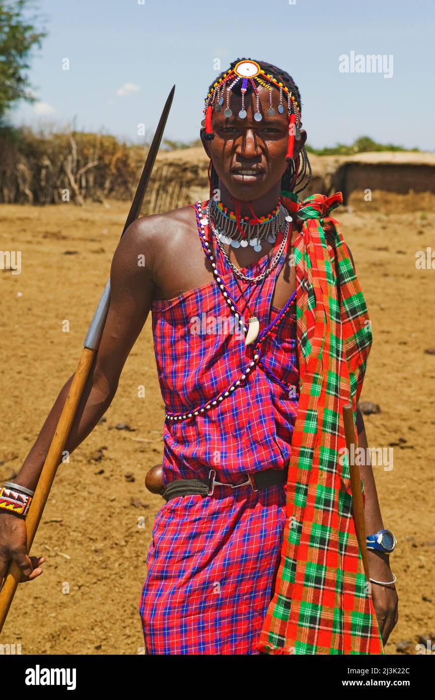 Maasai warrior at a village near the Sekenani Gate of the Maasai Mara