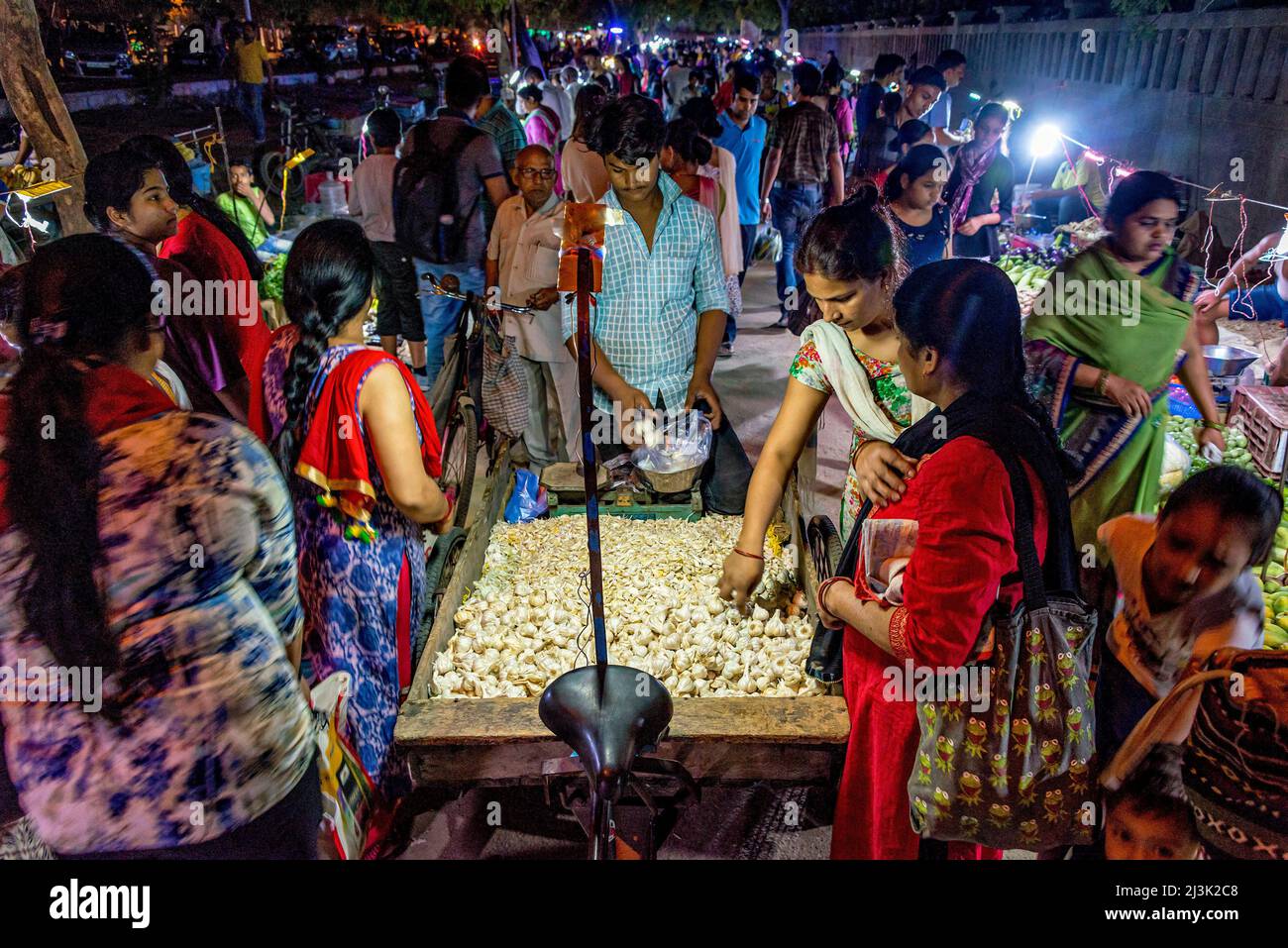 Crowded Night Market In India Greater Noida Uttar Pradesh India 