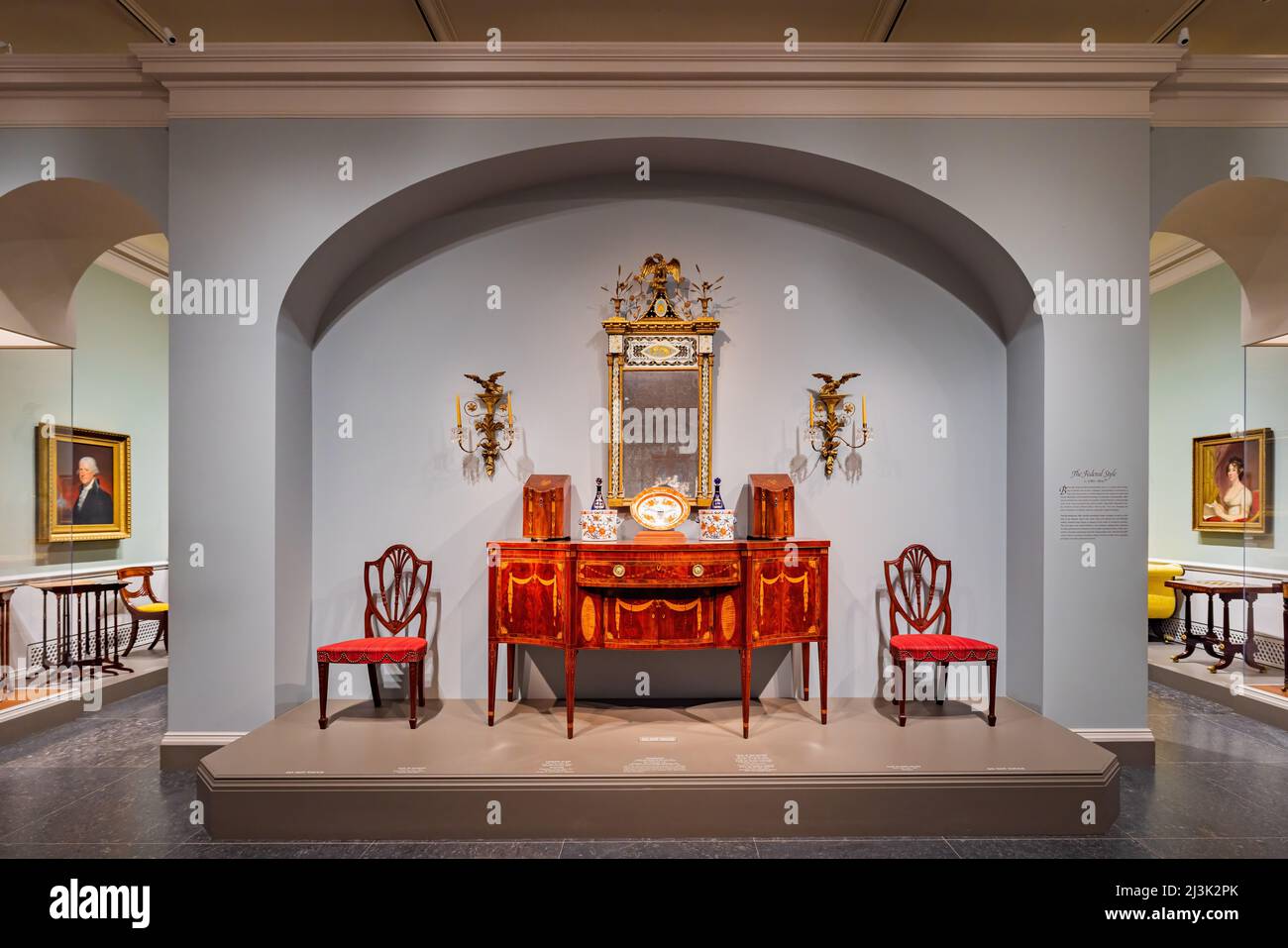 Washington DC, MAR 31 2022 - Antique furniture display in the National Gallery of Art Stock Photo