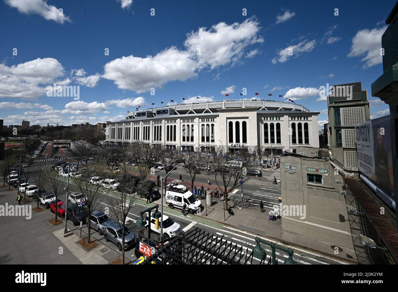 New York, USA. 08th Apr, 2022. View of Yankee Stadium from the a subway platform on Yankee opening day 2022, in the Bronx borough of New York City, NY, April 8, 2022. The Yankee's inaugural 2022 game was played against longtime rivals the Boston Red Sox. (Photo by Anthony Behar/Sipa USA) Credit: Sipa USA/Alamy Live News Stock Photo