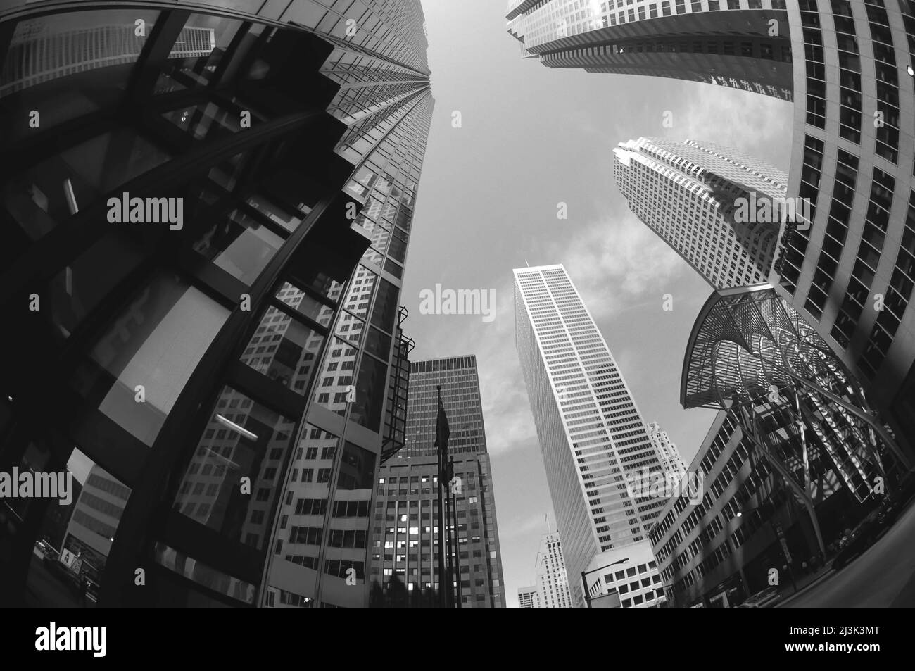 Looking Up at Office Towers and Sky Toronto, Ontario, Canada Stock Photo