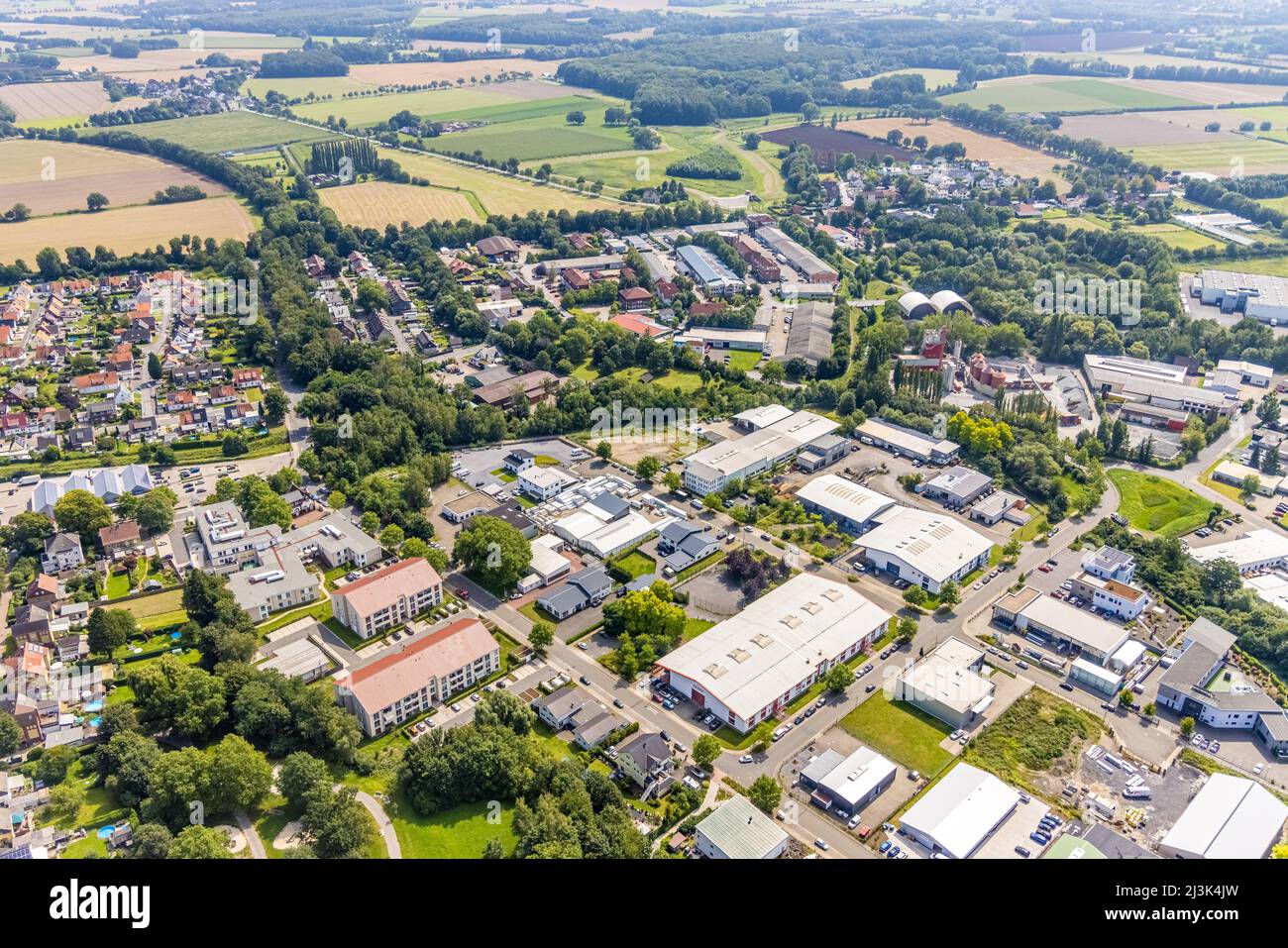 Aerial photograph, Felix-Wankel-Straße industrial estate in the district of Heeren-Werve, Kamen, Ruhr area, North Rhine-Westphalia, Germany, DE, Europ Stock Photo