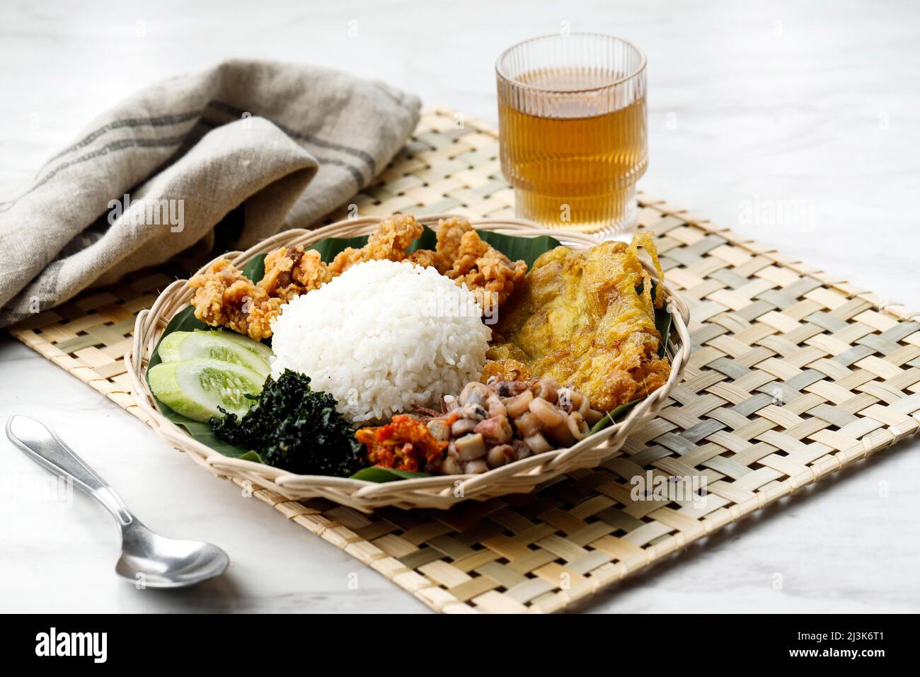 Nasi Campur Medan. Street Food Meal of Rice with Variety of Malay Side Dishes. Popular in Medan, North Sumatra. Stock Photo