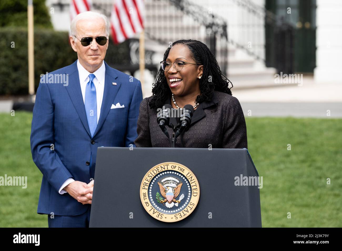 Washington DC, USA. 08th Apr, 2022. Judge Ketanji Brown Jackson speaks at an event to mark her confirmation to the Supreme Court. Credit: SOPA Images Limited/Alamy Live News Stock Photo