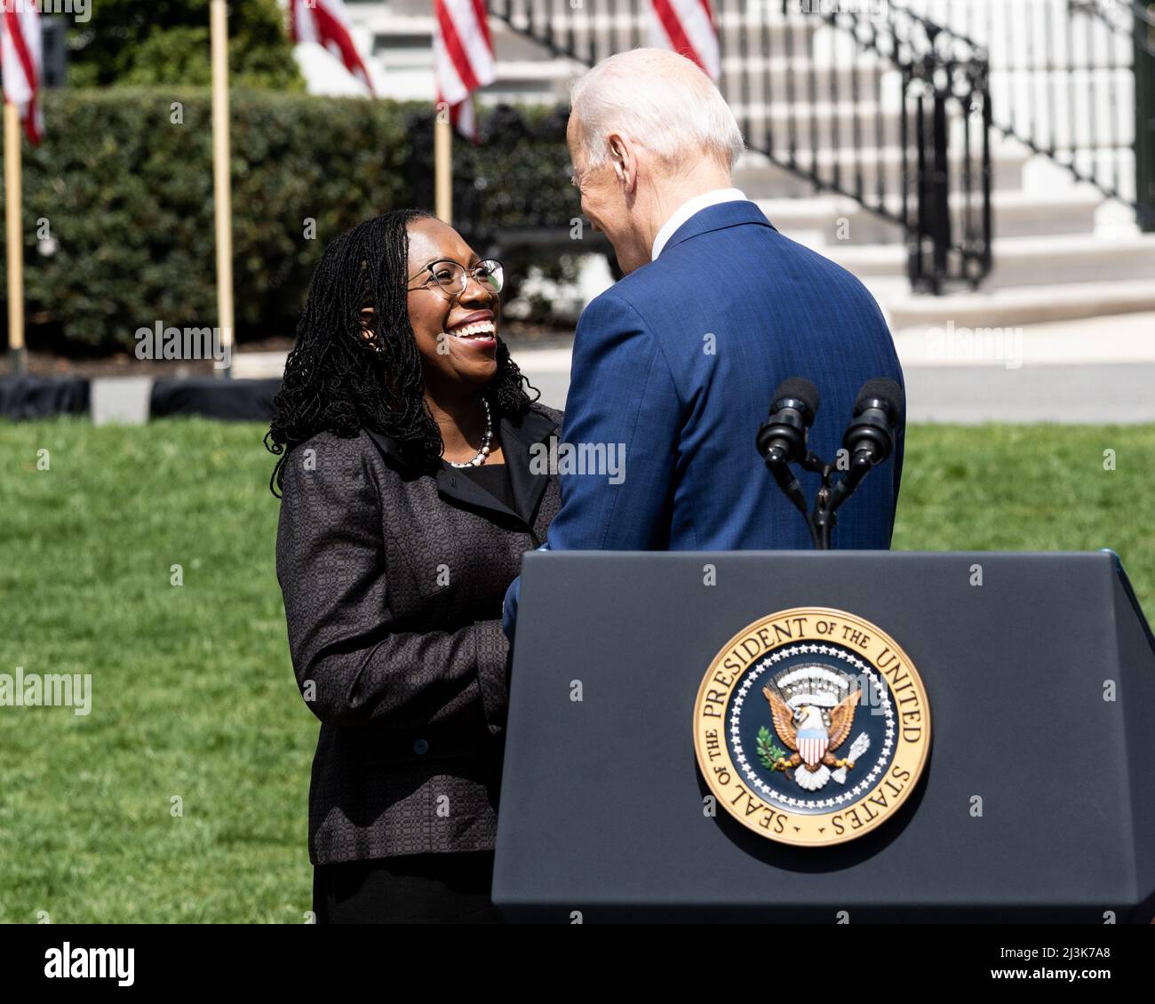 Washington DC, USA. 08th Apr, 2022. President Joe Biden speaks with Judge Ketanji Brown Jackson at an event to mark her confirmation to the Supreme Court. Credit: SOPA Images Limited/Alamy Live News Stock Photo