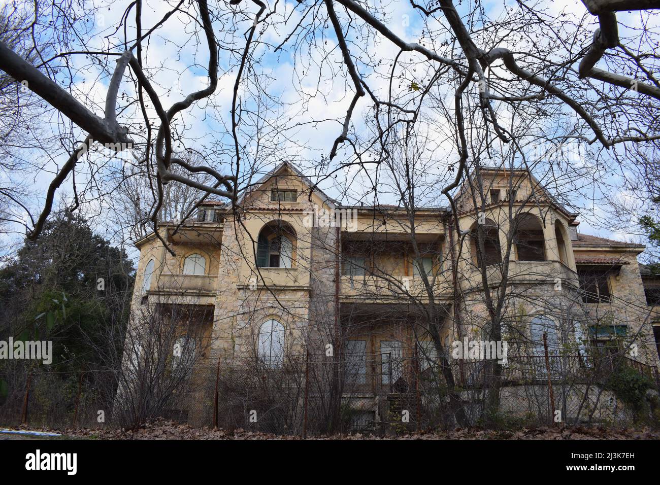 View of Summer Palace of former Royal Greek family at Tatoi, Acharnes, Greece. Abandoned palace in Greece Stock Photo