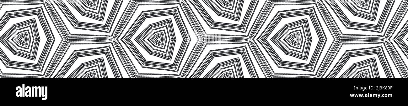 Ikat repeating seamless border. Black symmetrical kaleidoscope background. wonderful decorative design element for background. Summer ikat sweamwear p Stock Photo