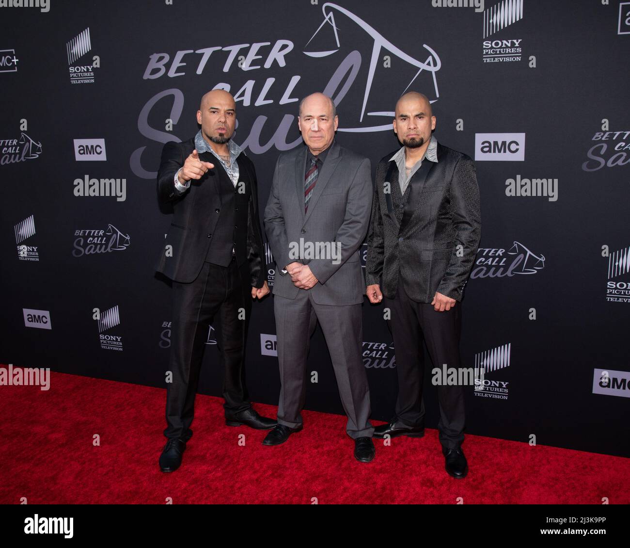 April 7, 2022, Hollywood'California, California, USA: Daniel Moncada, Javier Grajeda and Luis Moncada attends the Premiere of the sixth and final season of AMC's ''Better Call Saul' (Credit Image: © Billy Bennight/ZUMA Press Wire) Stock Photo