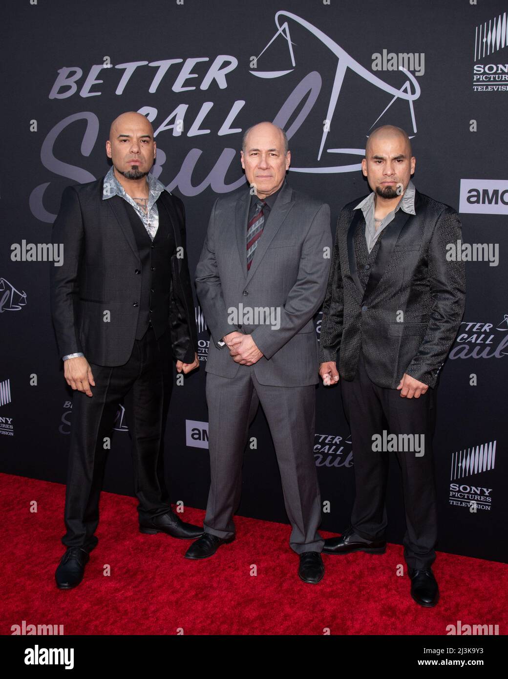 April 7, 2022, Hollywood'California, California, USA: Daniel Moncada, Javier Grajeda and Luis Moncada attends the Premiere of the sixth and final season of AMC's ''Better Call Saul' (Credit Image: © Billy Bennight/ZUMA Press Wire) Stock Photo
