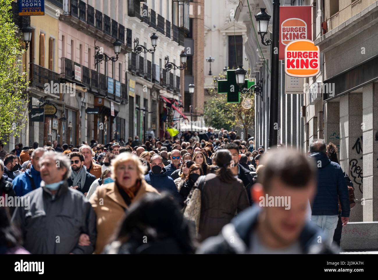 Madrid, Spain. 3rd Apr, 2022. Pedestrians walk past the American chain of hamburger fast food restaurants Burger King in Spain. (Credit Image: © Xavi Lopez/SOPA Images via ZUMA Press Wire) Stock Photo