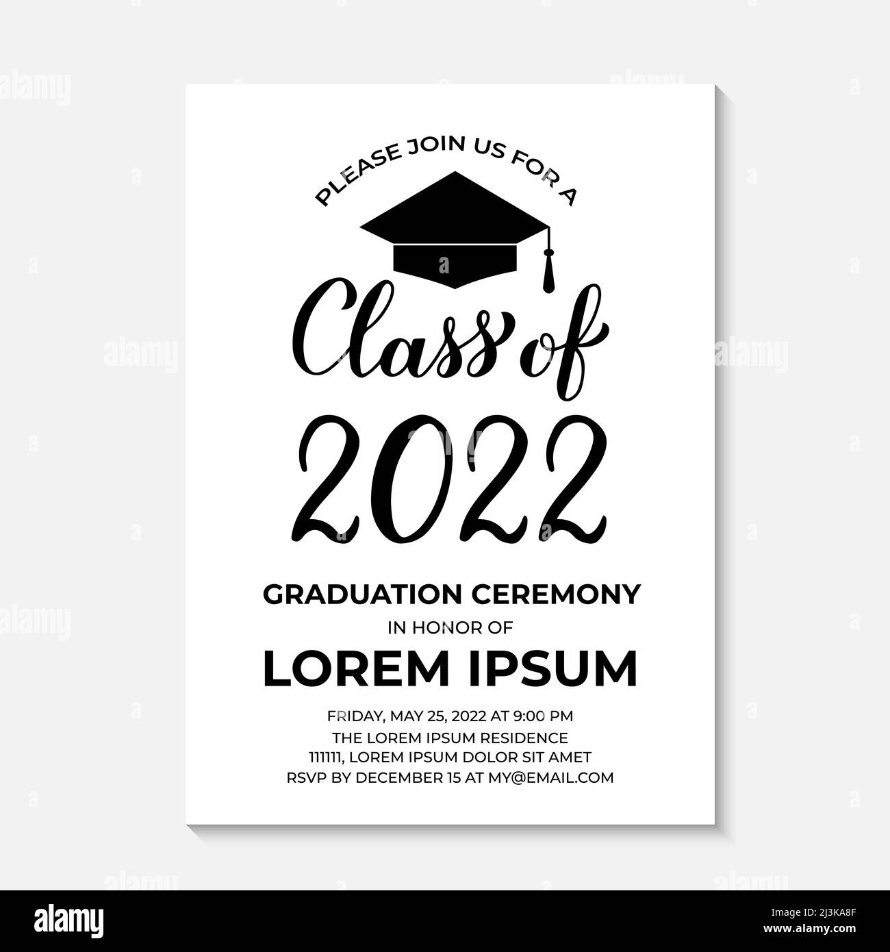 Graduation party invitation card template. Black and white grad party