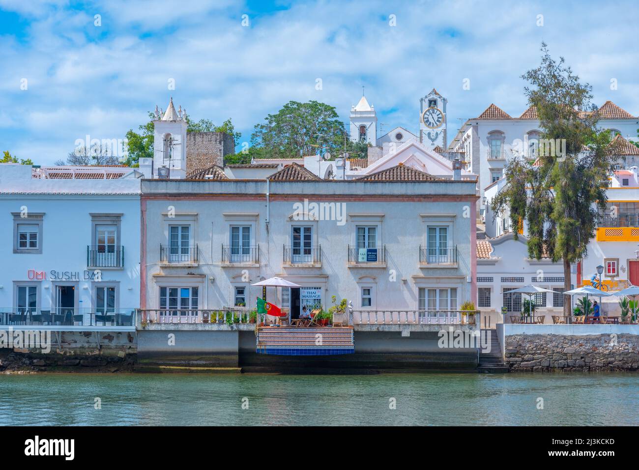 Tavira, Portugal, June 18, 2021 Houses on riverside of Gilao river in