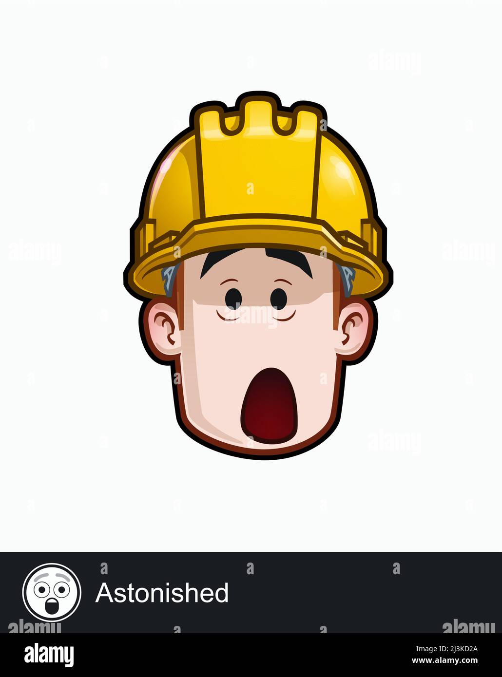 Icon of a construction worker face with Astonished emotional expression. All elements neatly on well described layers and groups. Stock Vector