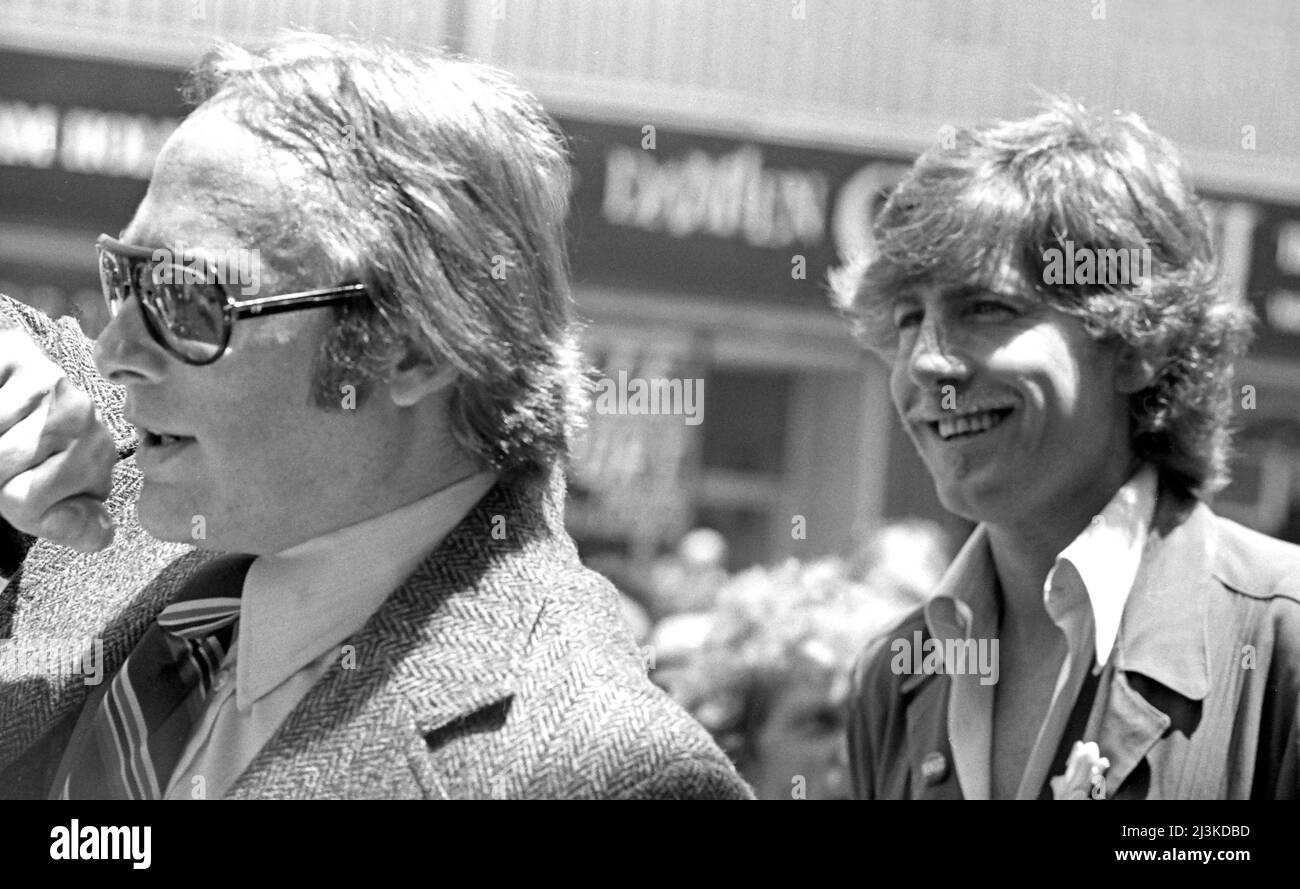 Stephen Stills and Graham Nash on Hollywood Boulevard for the unveiling of the Crosby, Stills and Nash star on the historic Walk of Fame sidewalk, 1978 Stock Photo