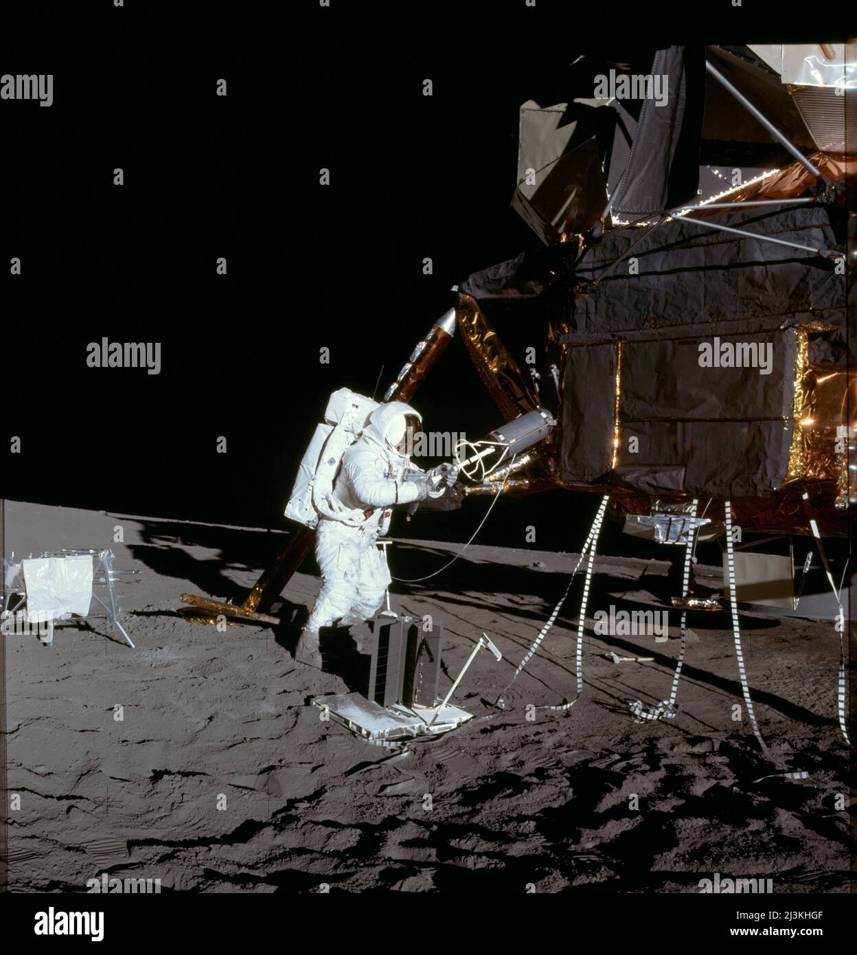 Astronaut Alan L. Bean from Apollo 12, put the Plutonium 238Pu Fuel from the Lunar Module into the SNAP 27 RTG. Stock Photo
