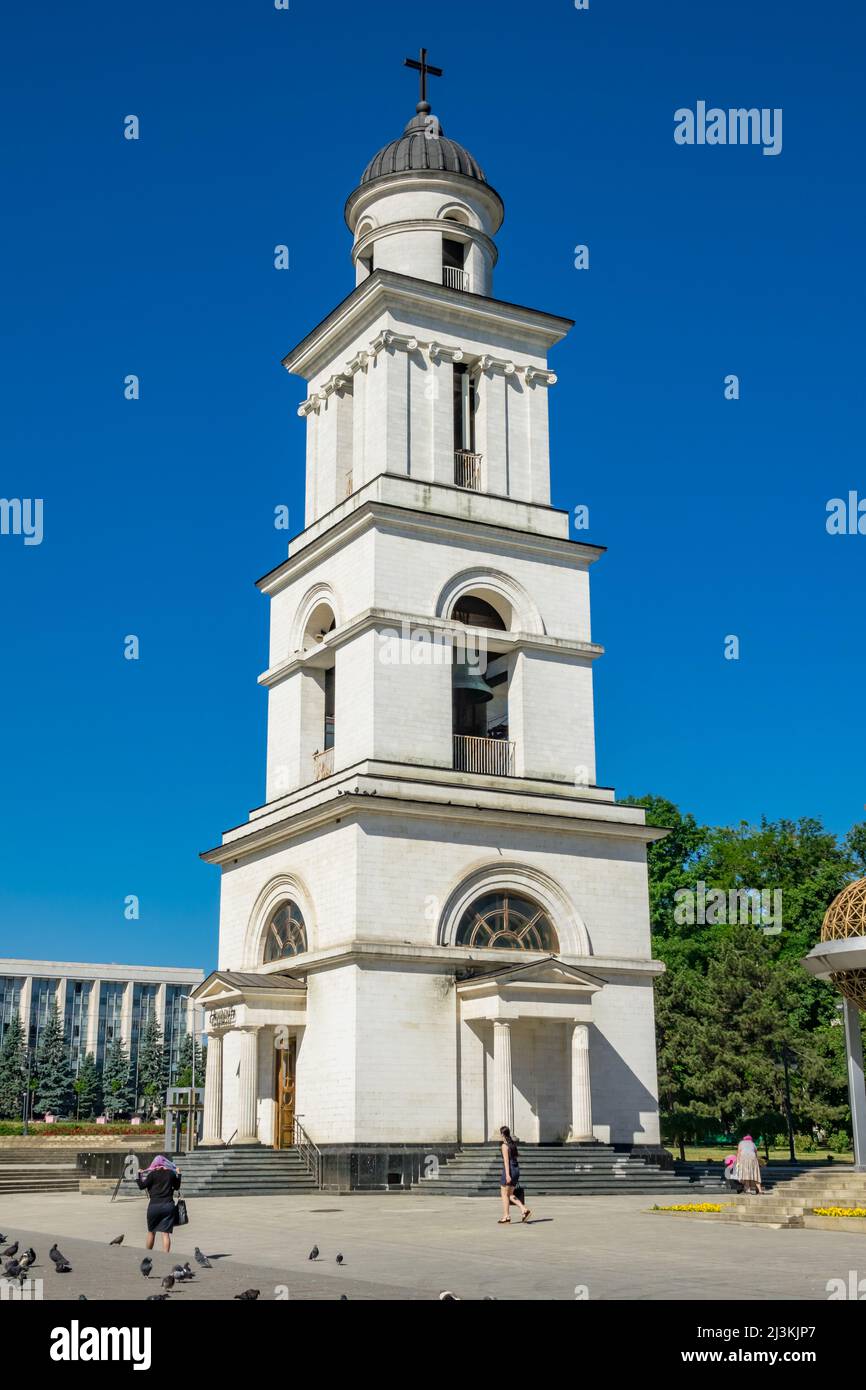 The bell tower of the Nativity Cathedral in downtown Chisinau Moldova Stock Photo