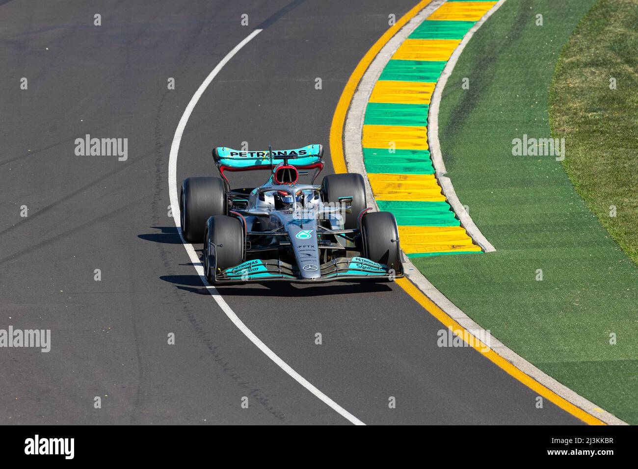 George Russell of Great Britain drives the number 63 Mercedes AMG ...