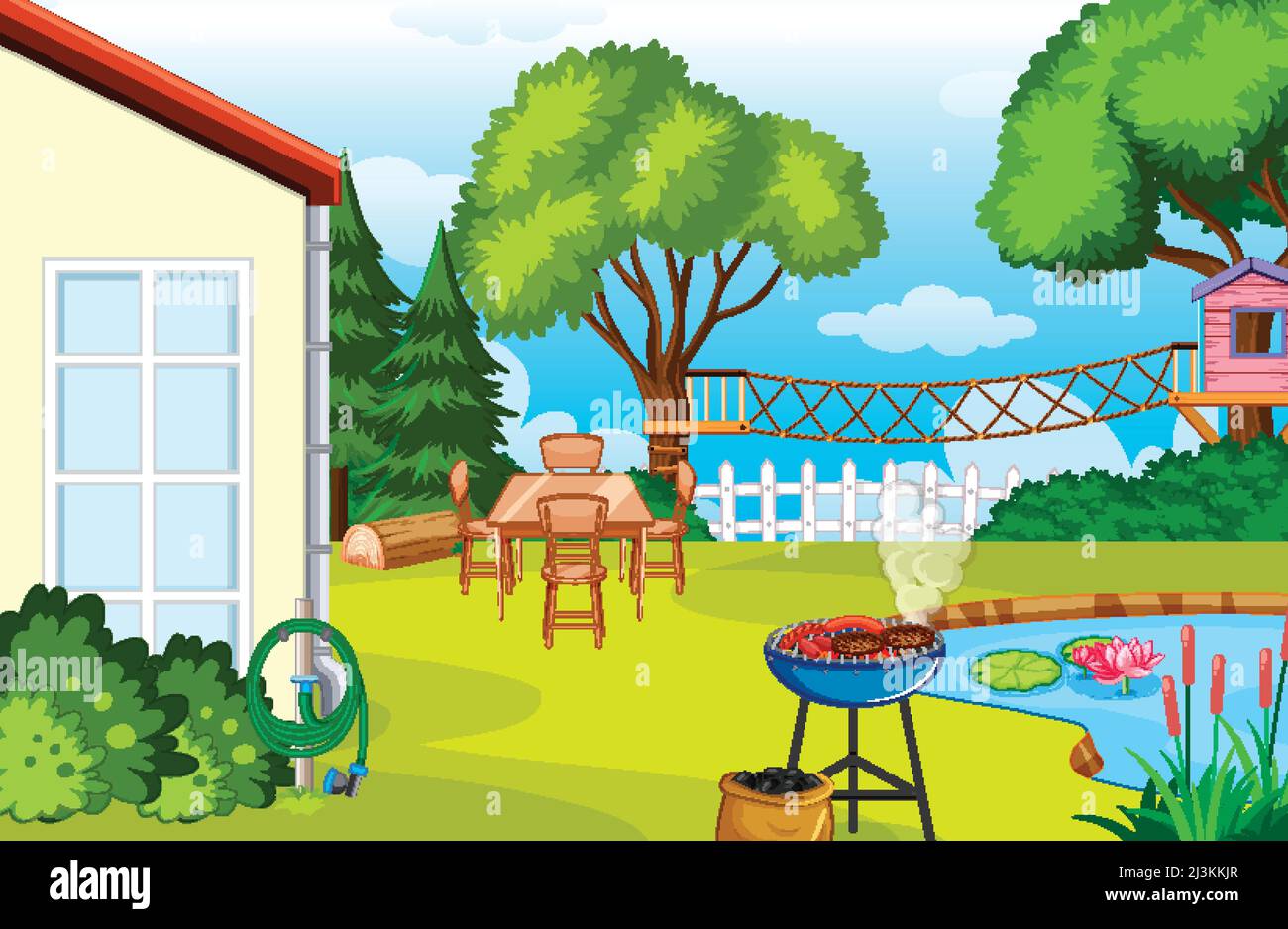 Scene of backyard with a fence illustration Stock Vector Image & Art